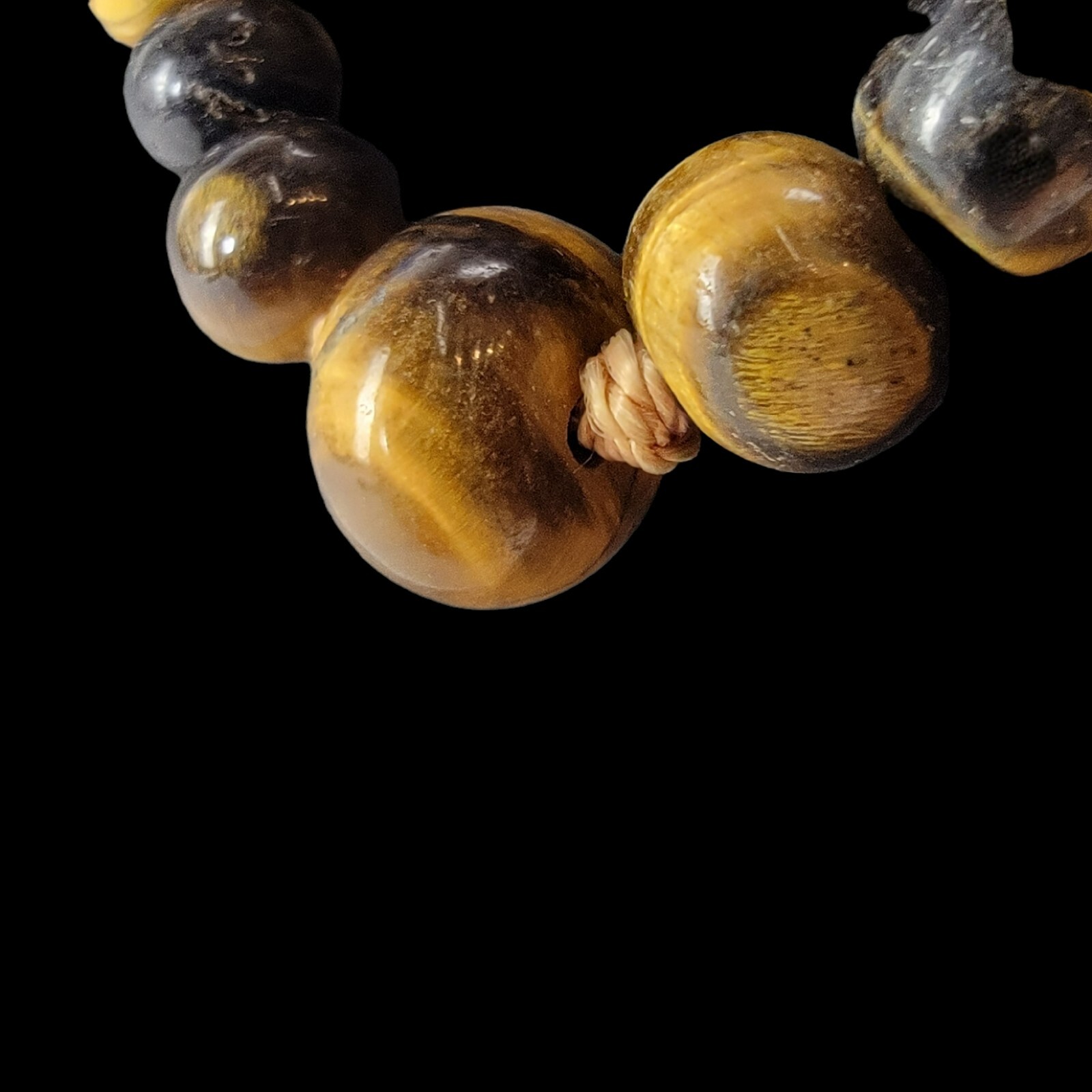 1970s Bohemian Macrame Silk Cord Necklace Double Strand Tiger Eye Beaded 38″