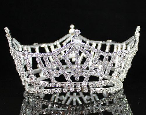 MISS AMERICA MID-SIZE FULL CROWN AUSTRIAN RHINESTONE TIARA PAGEANT SILVER T1297