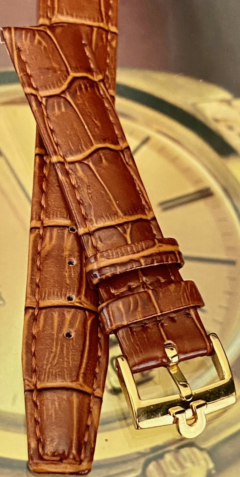 OMEGA Constellation Model 16mm Logo Buckle 18mm Cognac Color Croco Leather