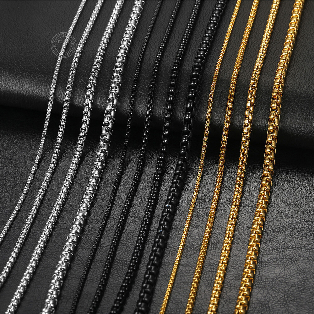 2/3/4/5MM Round Box Link Chain Necklace Gold Plated Choker 16-36″ For Men Women