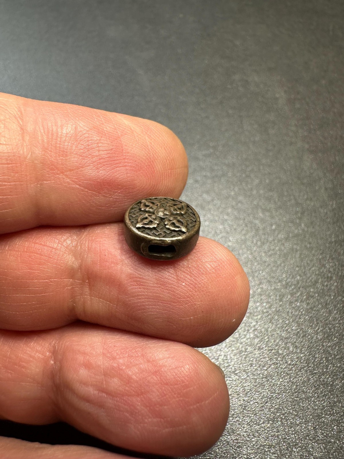 Tibetan Brass Spacer Bead – Double Sided Vajra Pattern, Antique Style Nepal Mal