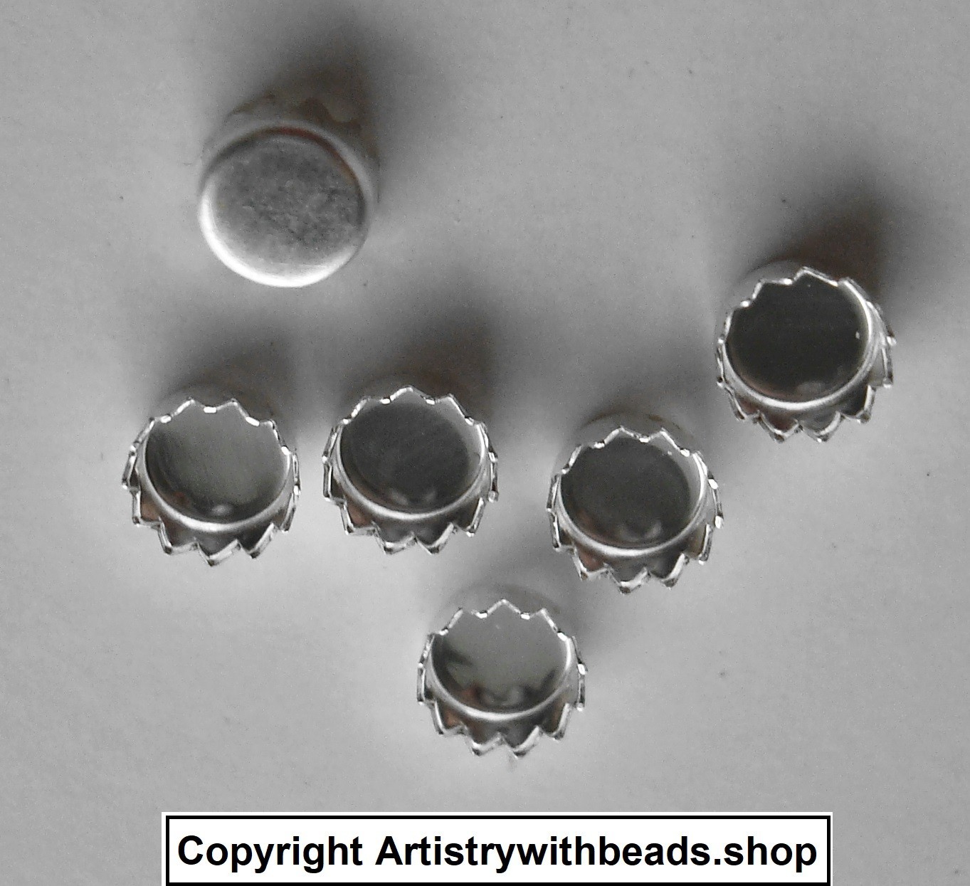 Sterling Silver 4mm Bezel cups 6 round machine made serrated edge bezels BC004S