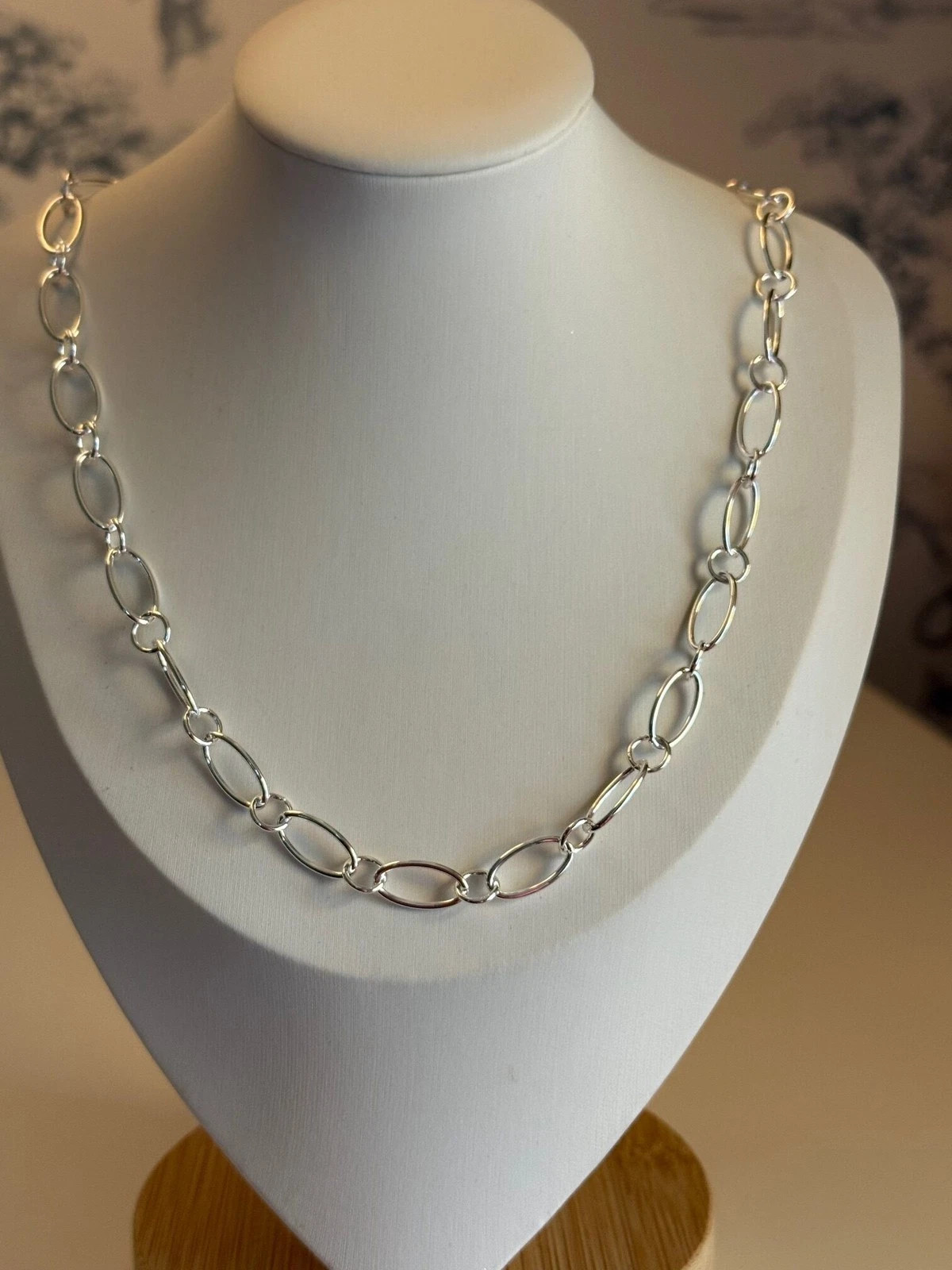 925 Sterling Silver Oval Link Chain Necklace 17″ Minimalist Everyday Jewelry Wom