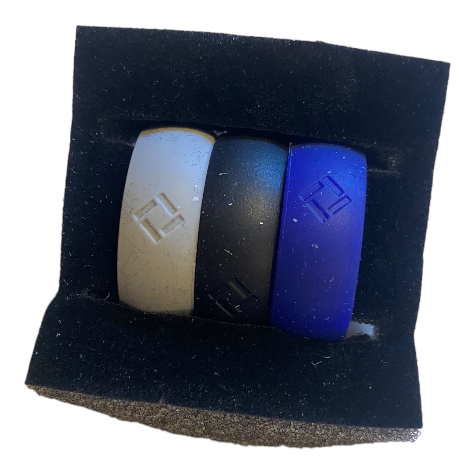 KAUAI Silicone Wedding Ring Set of 3 – Black Blue Gray – Size 12 – New!