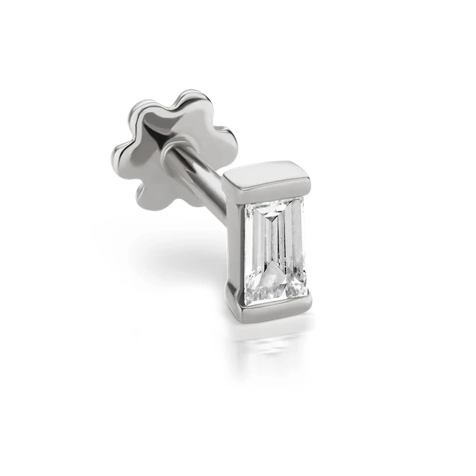 Baguette Moissanite Helix Cartilage Stud 925 Sterling Silver