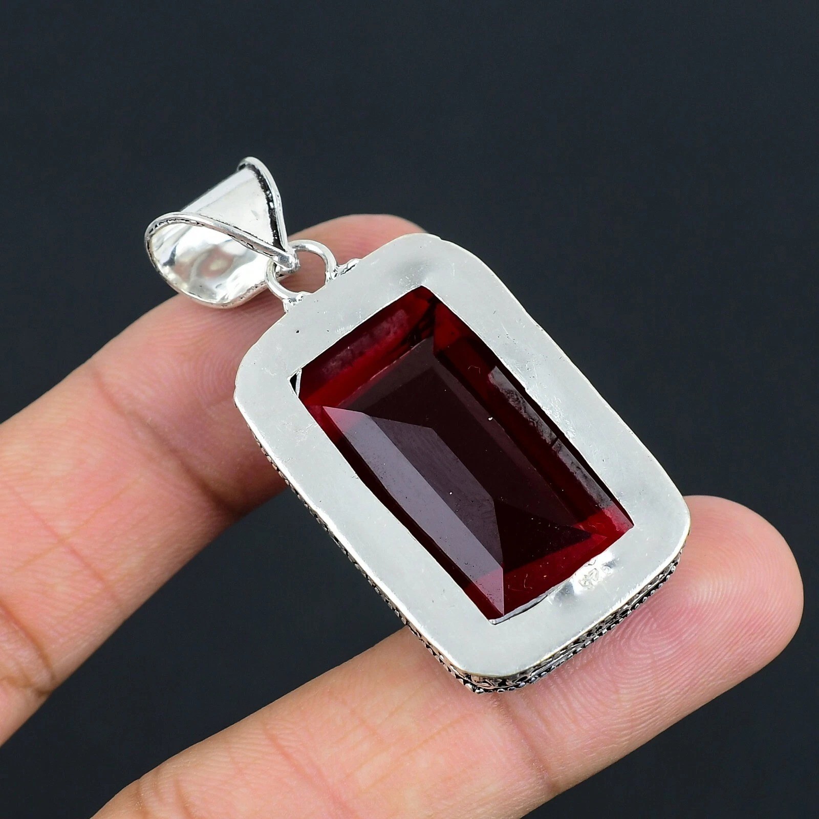 Mozambique Garnet Gemstone Handmade 925 Sterling Silver Jewelry Pendant 2.10″