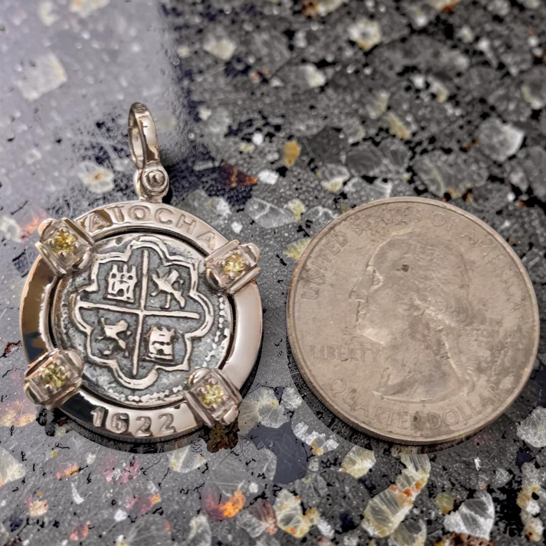 Atocha 1622 Shipwreck Silver Coin Pendant Citrine Gemstones Sterling Silver