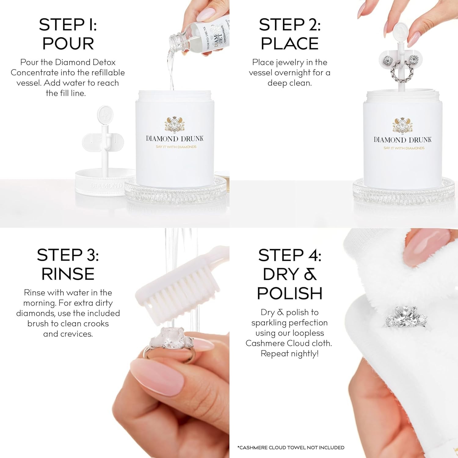 Diamond Jewelry Cleaning Kit Non-Toxic Gold Platinum Rings Fine Jewelry