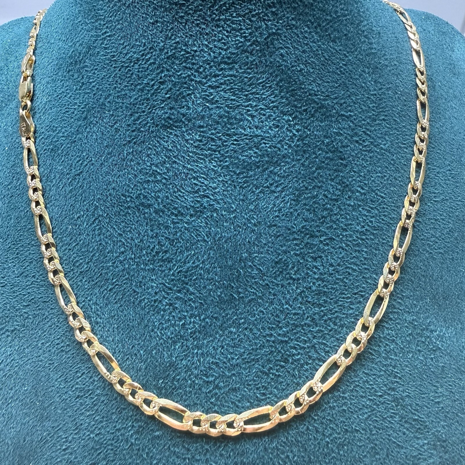 Gold Plated 925 Sterling Silver Diamond Cut Figaro Link Chain Necklace 26” 4mm