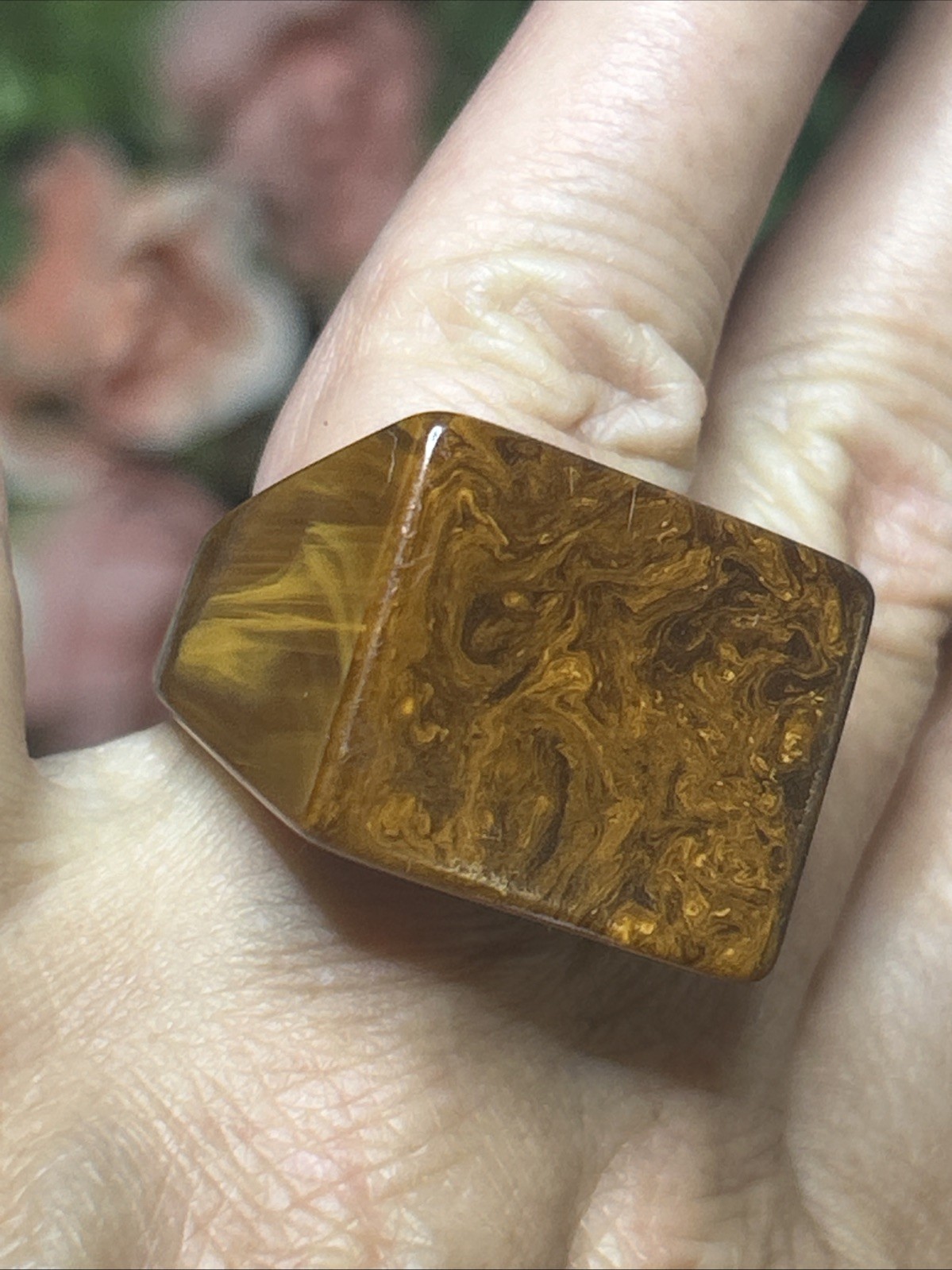 58. Vintage Retro Marbled Rootbeer Brown Bakelite Chunky Ring 5.5s-5.75s