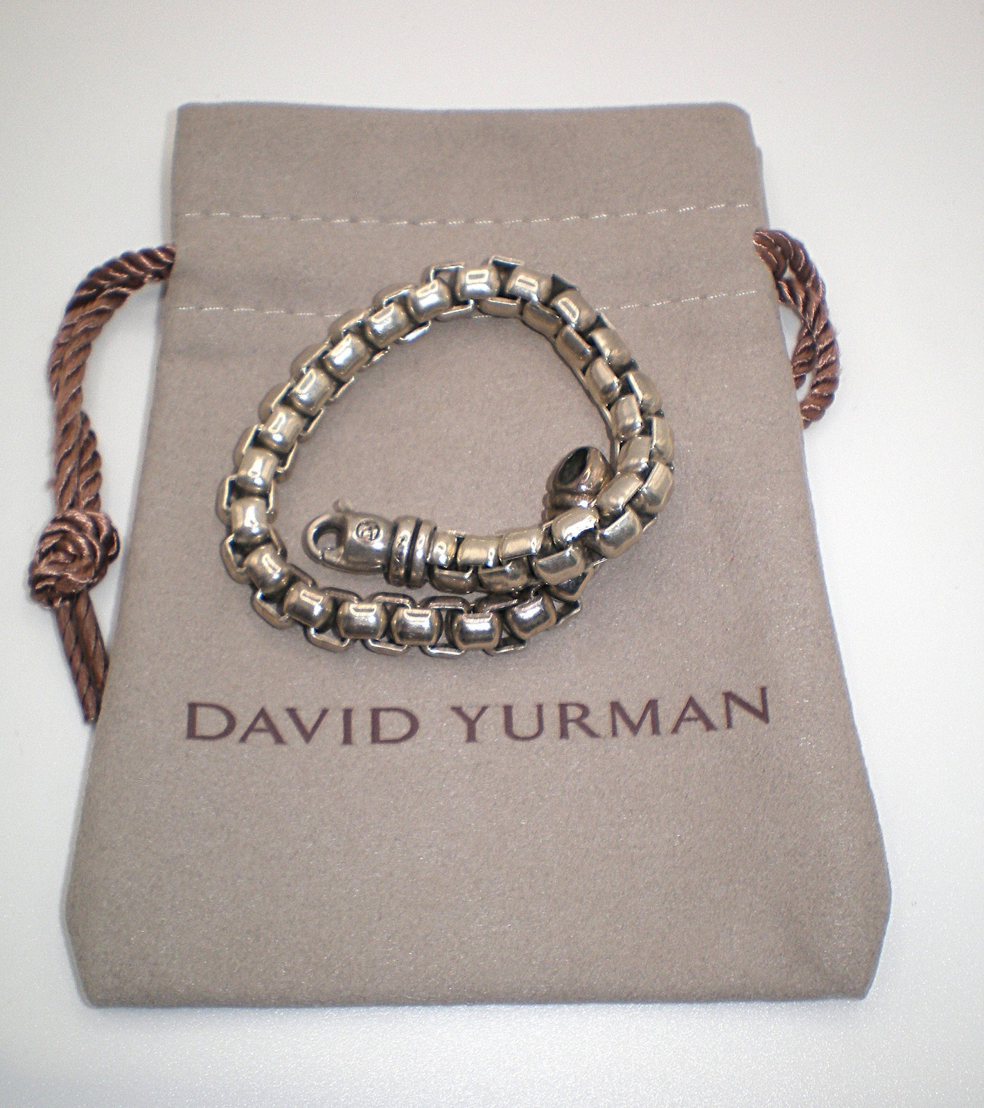 David YURMAN 925 Sterling Silver BOX Chain Bracelet & Pouch 5mm ~ 44.2 gram ~ 8″