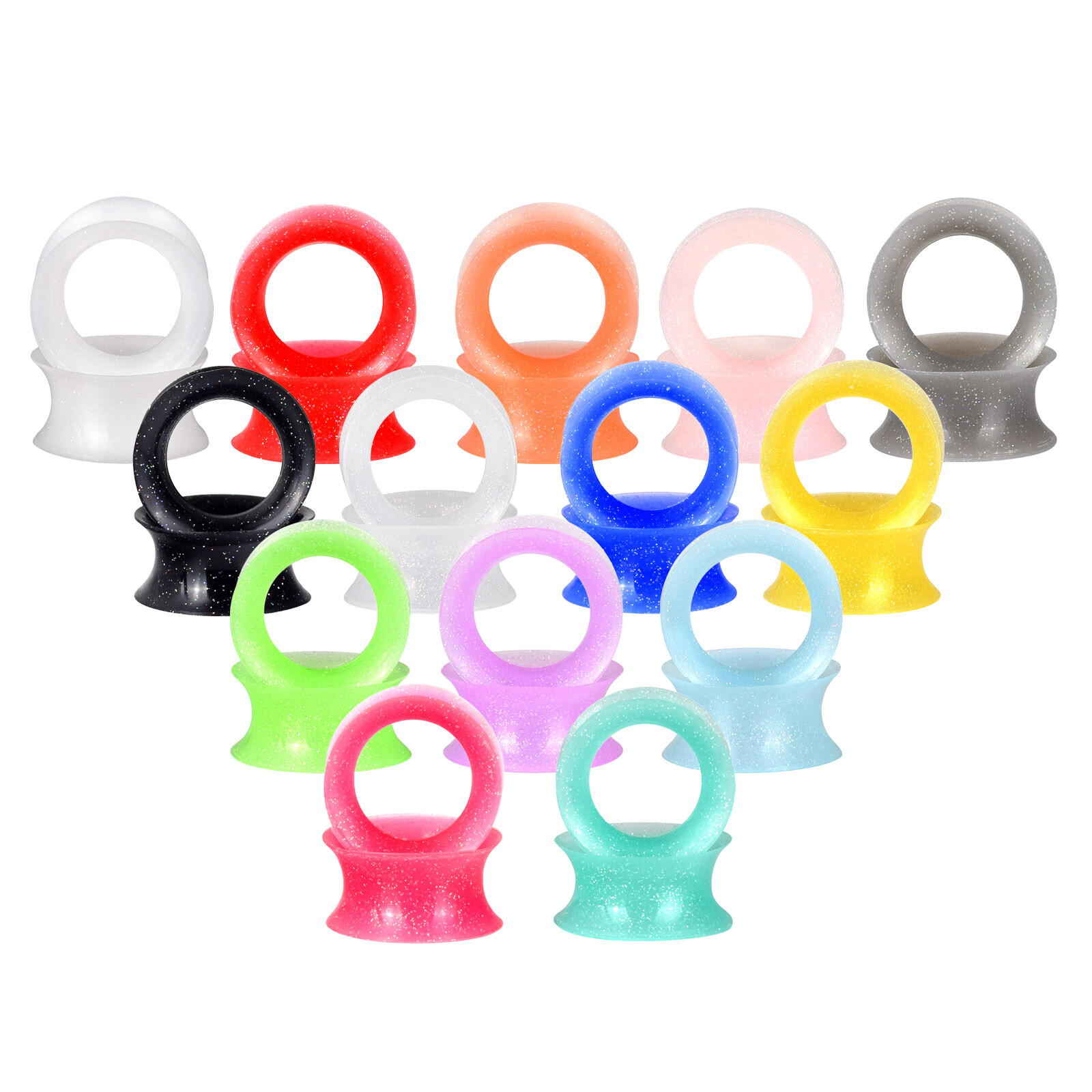 20Pcs Thin Silicone Ear Gauges Plugs Flexible Flesh Tunnels Gold Glitter 2g-3/4″