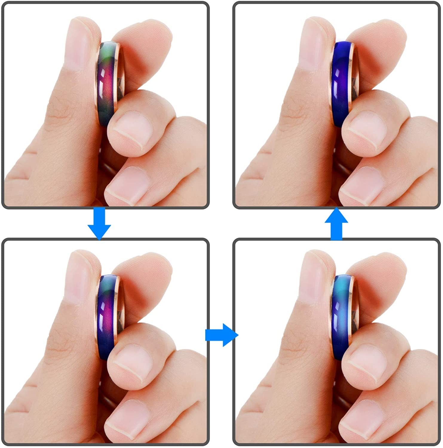 Temperature Changing Mood Ring for Men and Women, Stainless Steel Durable Couple