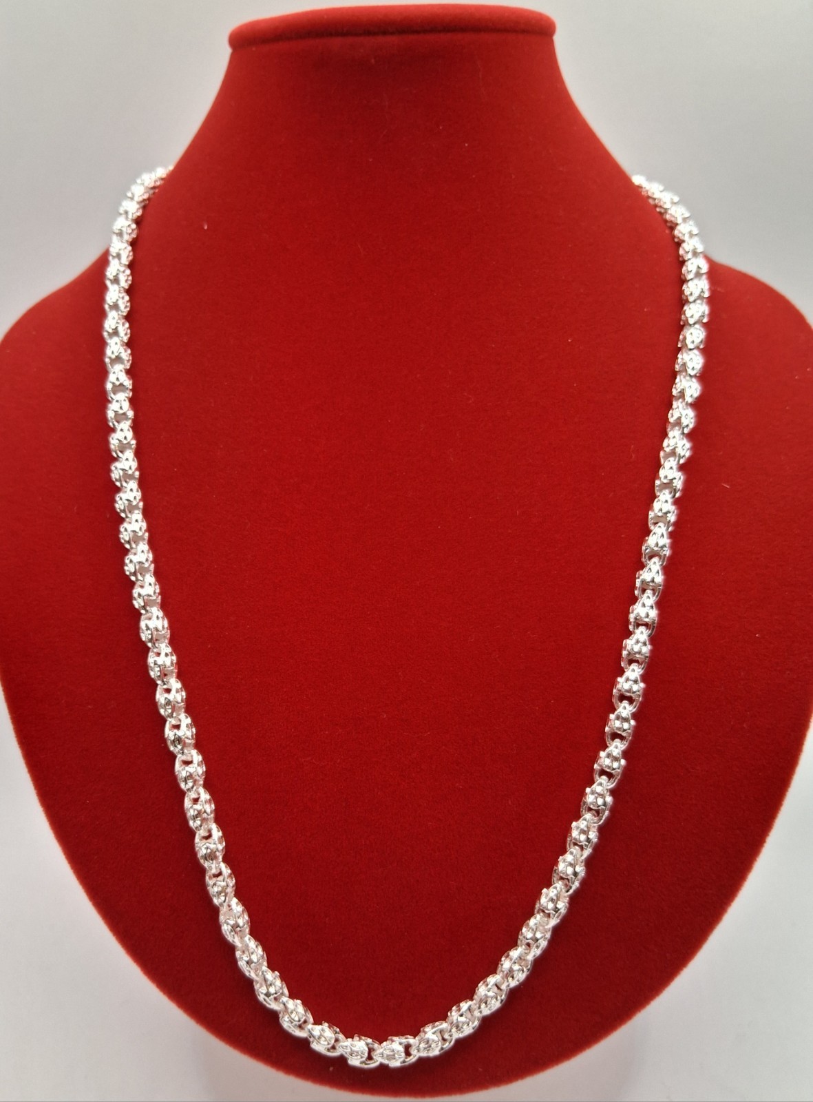 Sterling Silver Bamboo Link Necklace 24 Inch 5mm