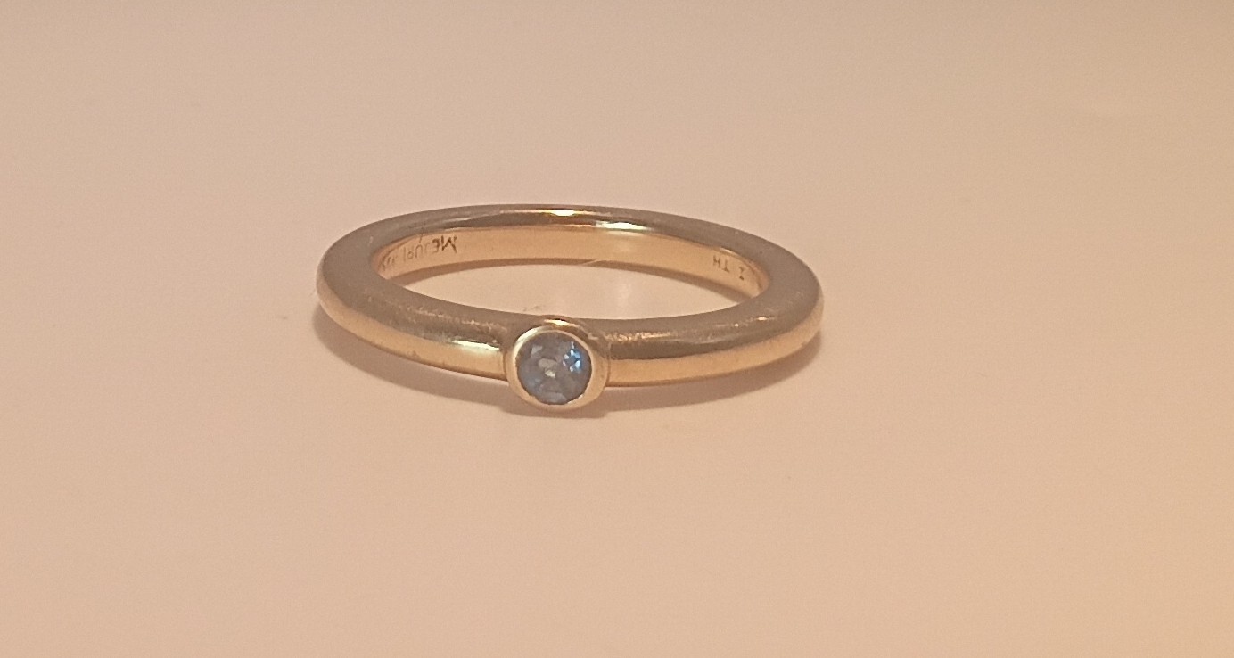 Mejuri Gold 925 Sterling Silver Bezel Band Ring Blue Round Stone Size 9.75