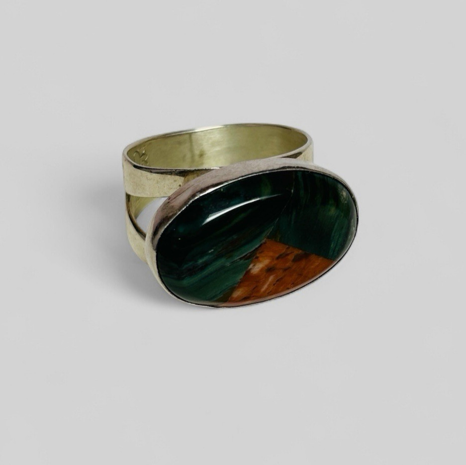 DTR Jay King Sterling 925 Silver Green Orange Oval Stone Ring Sz 8.75