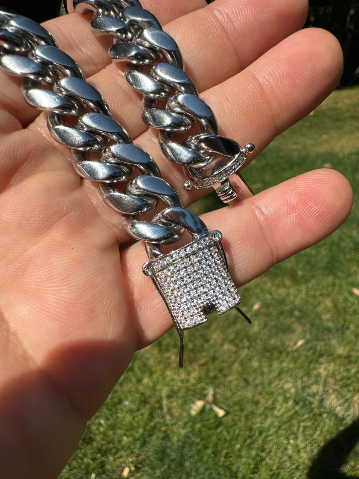 Miami Cuban Link Stainless Steel Chain W. 1ct CZ Iced 925 Silver Clasp 8mm-14mm