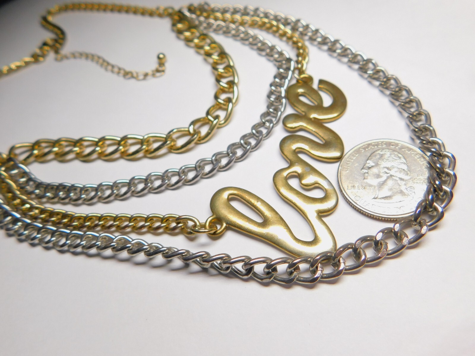 Mixed Metals Cursive LOVE Pendant Four Chain Necklace