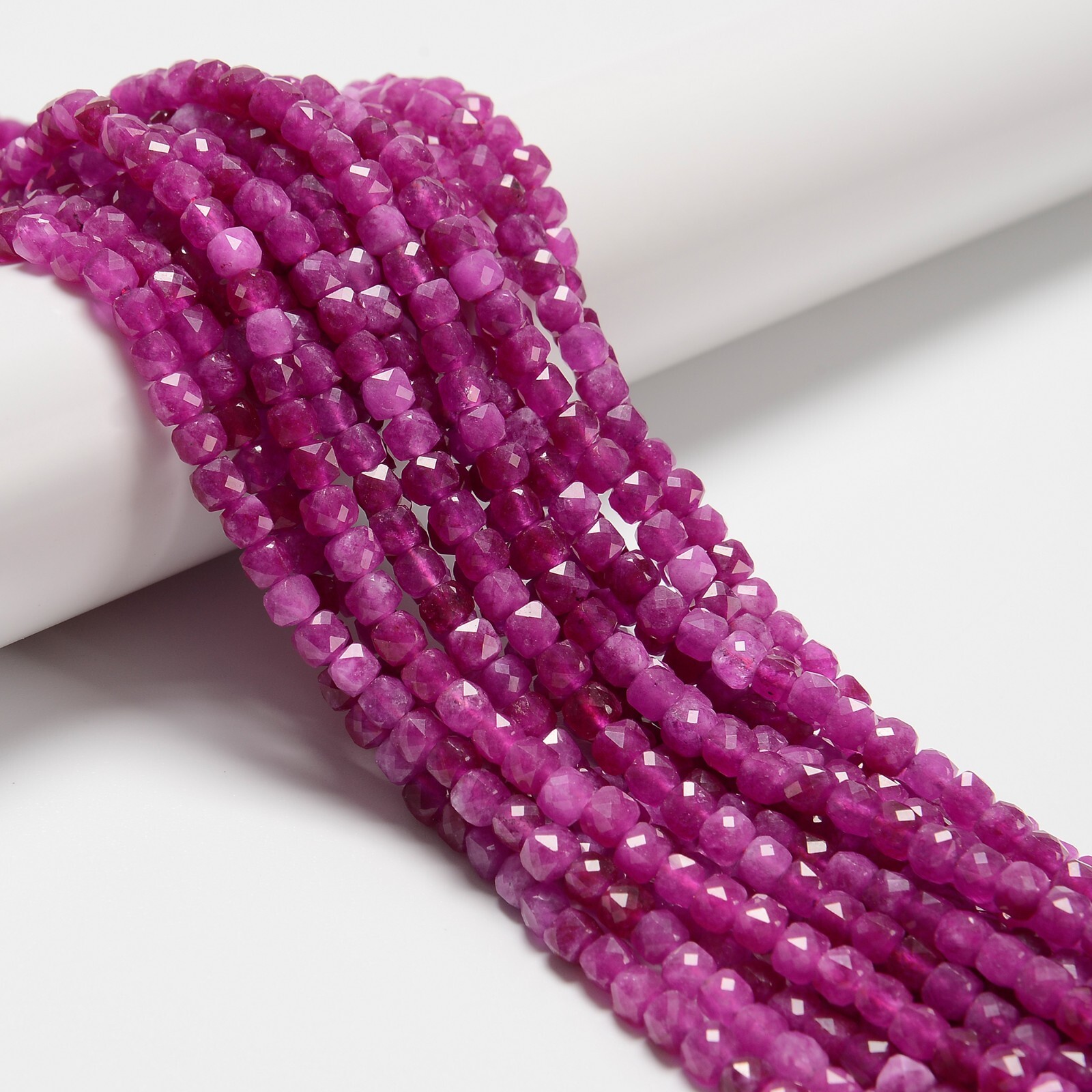 Pink Tourmaline Color Dyed Jade Faceted Cube Beads Size 5-6mm 15.5” Strand