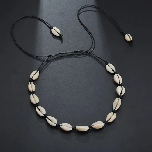 Cowrie Shell Choker Boho White String Necklace Surfer Beach Conch Puka, Hawaiian
