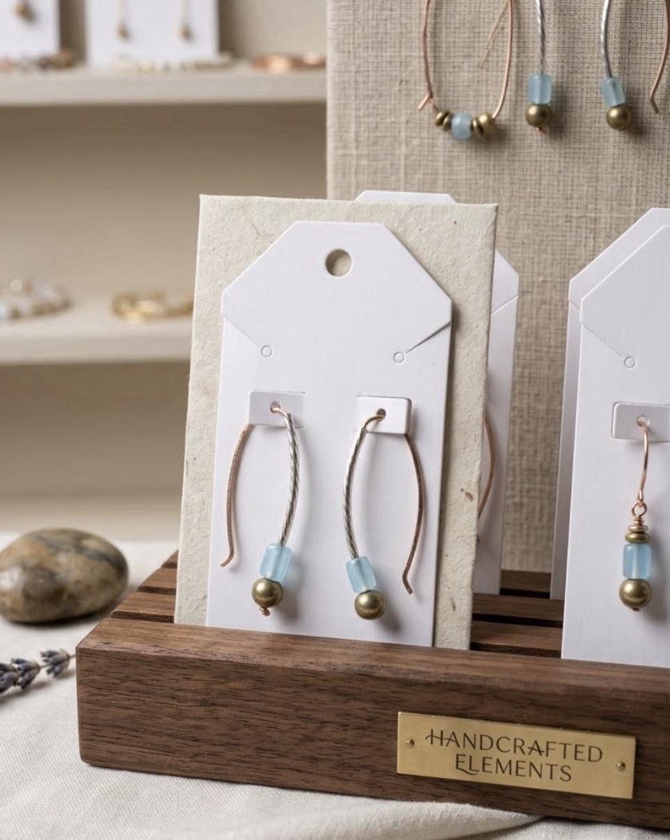 Gold Tone Metal Hoop Dangle/Drop Earrings Blue Round Glass Beads Hook Closure