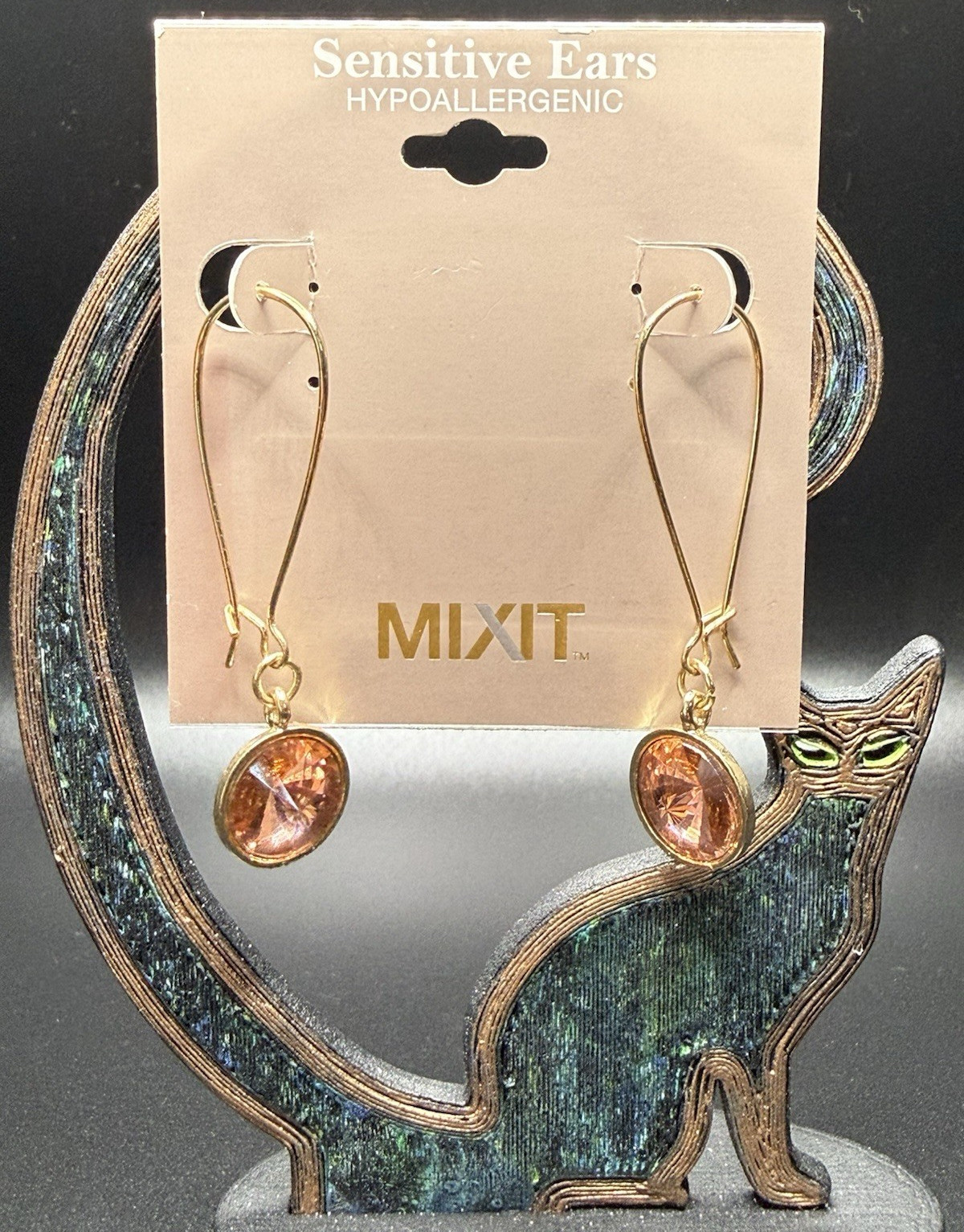 Mixit Hypoallergenic Gold Tone Dangle Drop Hook Earrings Pink Oval Crystal Bezel