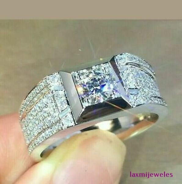 2.50Ct Princess Cut Lab Created Diamond Men’s Wedding Ring 14K White Gold Over