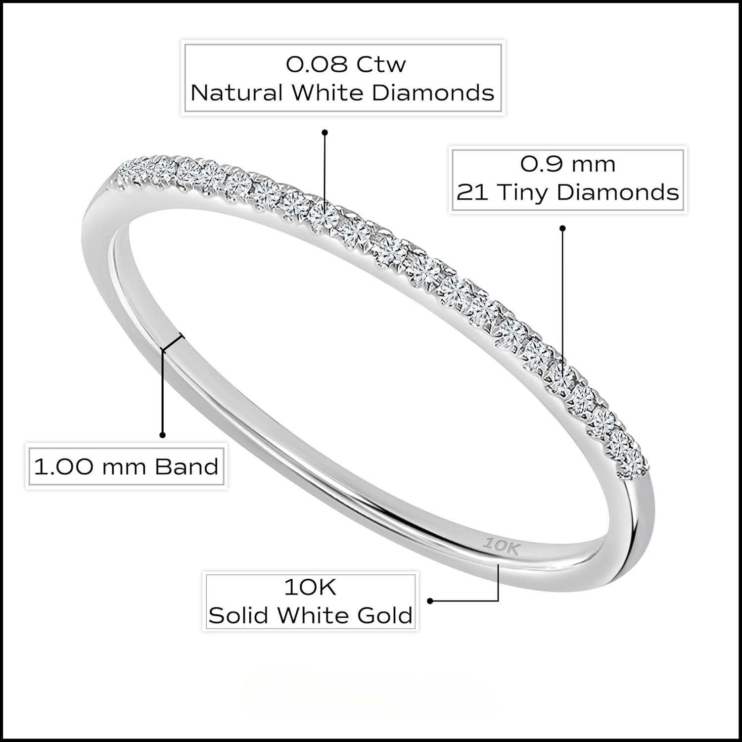 Stackable Wedding Band 10K Solid Gold 1mm Thin Natural Diamond Eternity Ring
