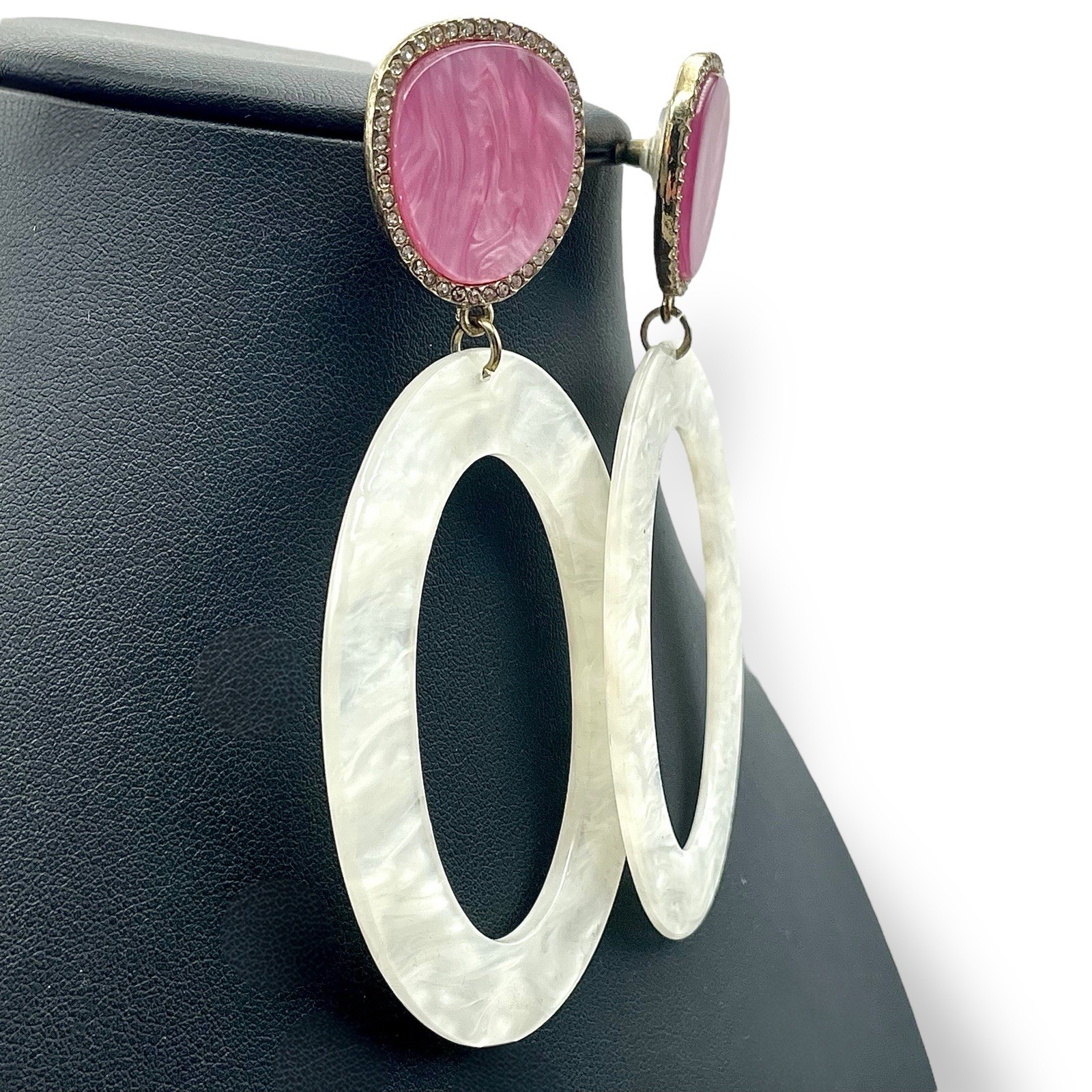 SUGARFIX Lucite Earrings Dynasty Barbie Pink White Gold Tone NWOT🔥!SALE!🔥