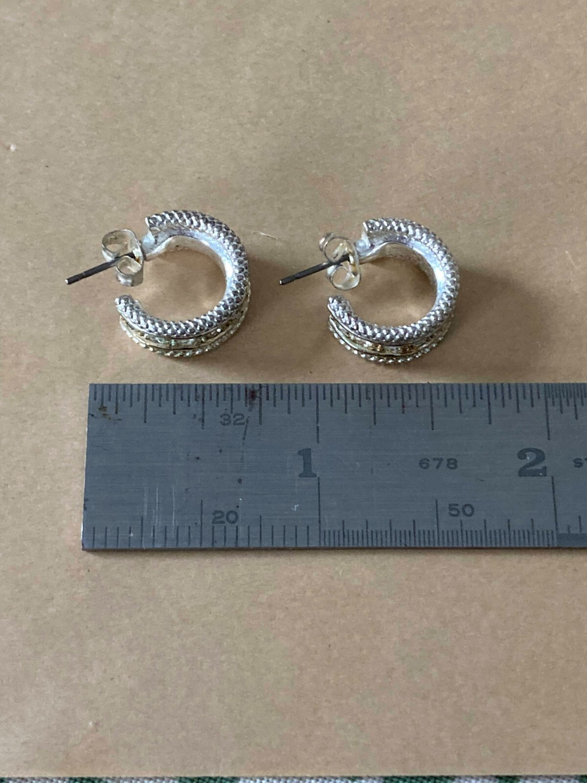 Earrings Mixed Metals and Rhinestones Hoops .5 inch