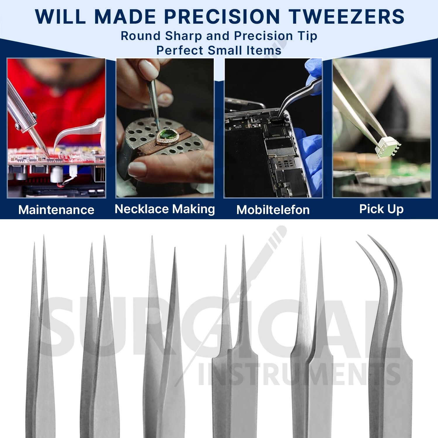 6 pcs All Purpose Precision Tweezer Set Stainless Steel Anti Static Tool Kit
