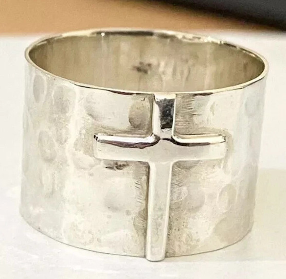 925 Sterling Silver, Solid Silver, Band Ring, Unisex, Cross Wide Band Ring