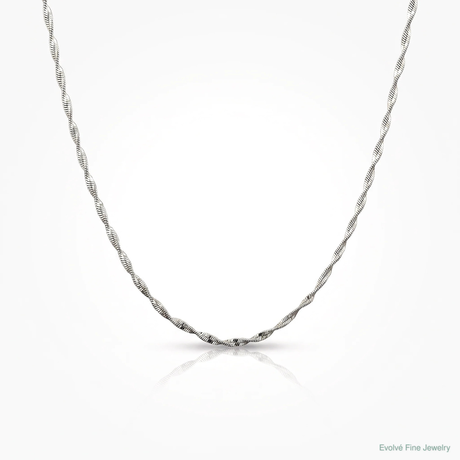Sterling Silver 2mm Twisted Herringbone Chain Necklace 16″-24″