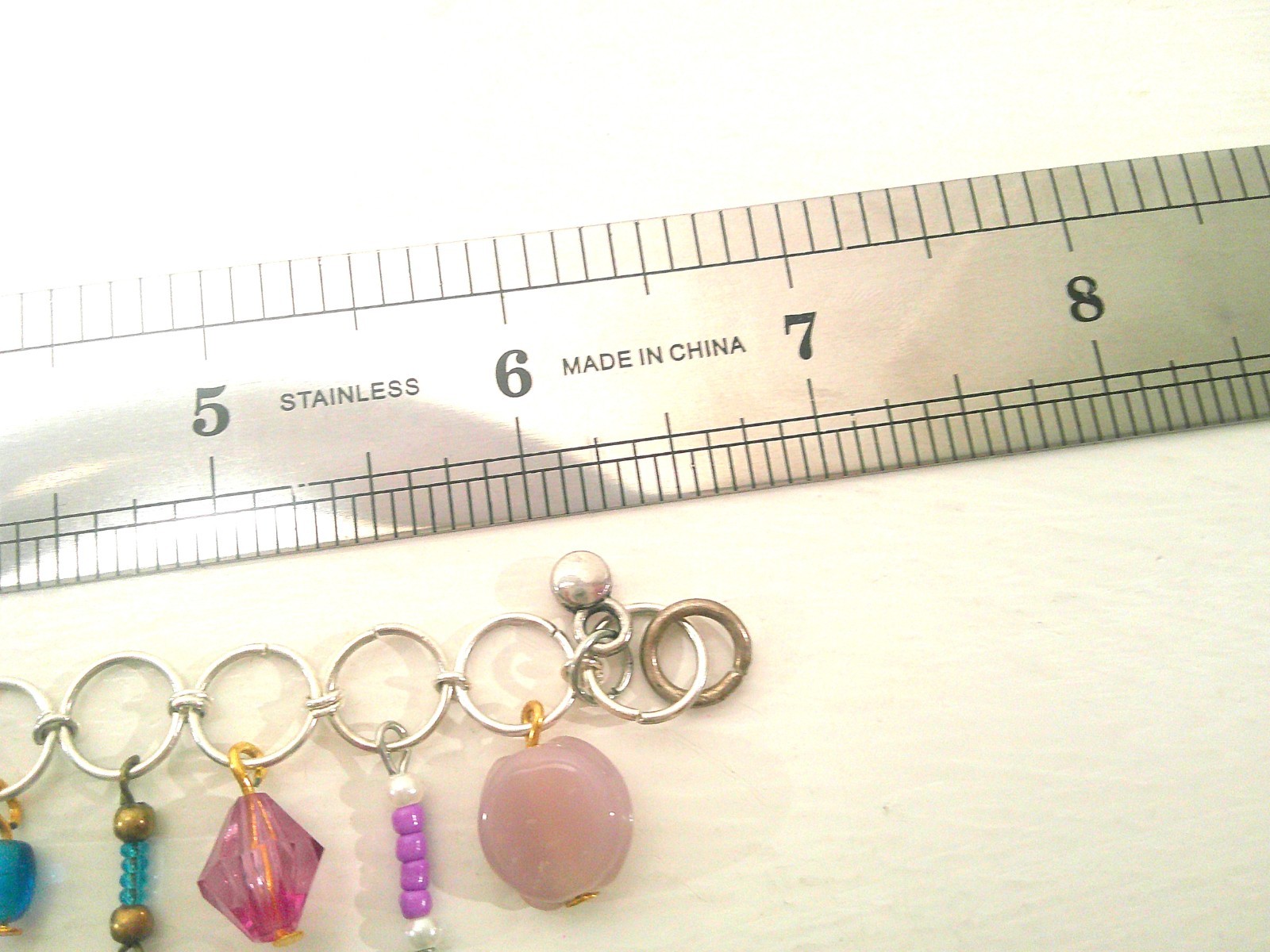 Charm Bracelet Unique Silver tone Upcycled Acrylic Beaded Colorful Petite 6.5 in