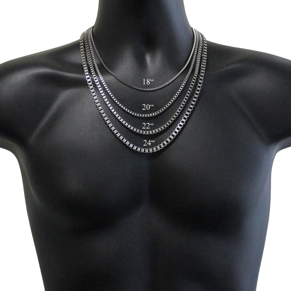 Stainless Steel Square Box Chain Classic Necklace Men Women 18″-24″