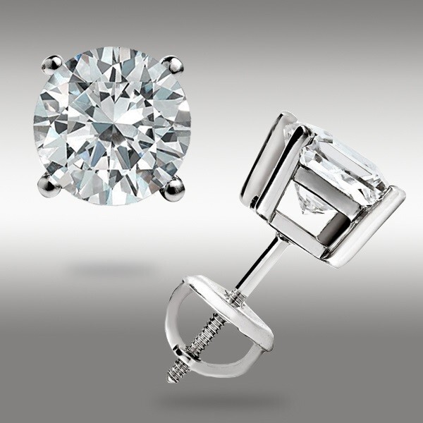 2Ct Brilliant Round cut GRA Certified Moissanite Stud Earrings 14K WhiteGold