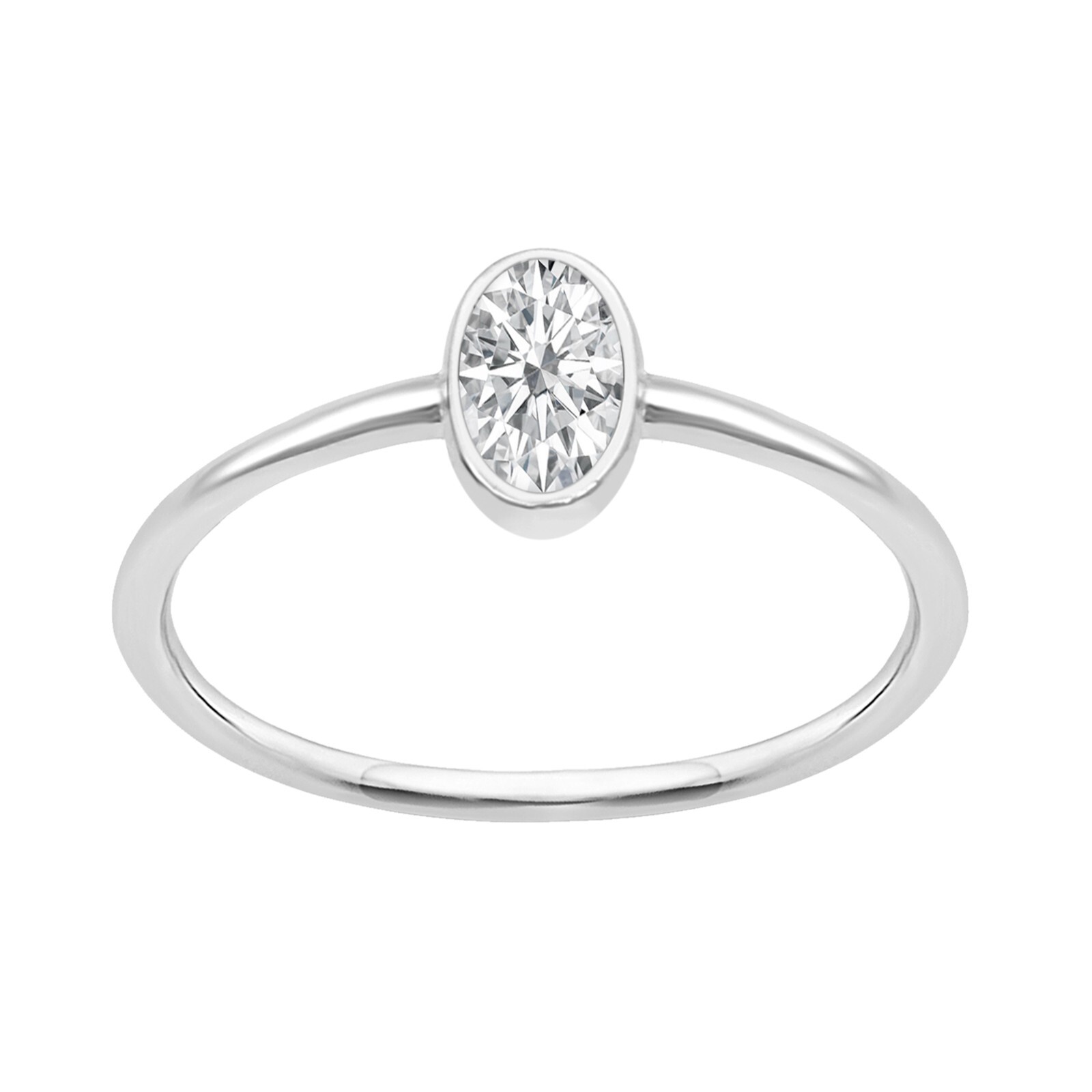Bezel Set 0.20Ct Oval Cut Moissanite 925 Sterling Silver Stackable Women Ring