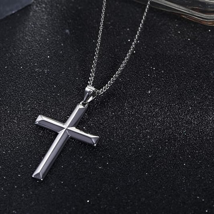 925 Sterling Silver Cross Pendant Necklace 2MM Curb Chain Necklace 16″-30″ Italy