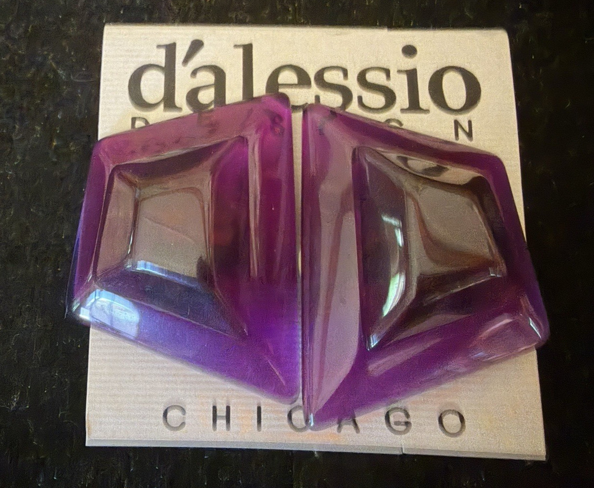 Vintage Retro 1980’s Runway Purple Modernist Geometric Earrings: Dalessio