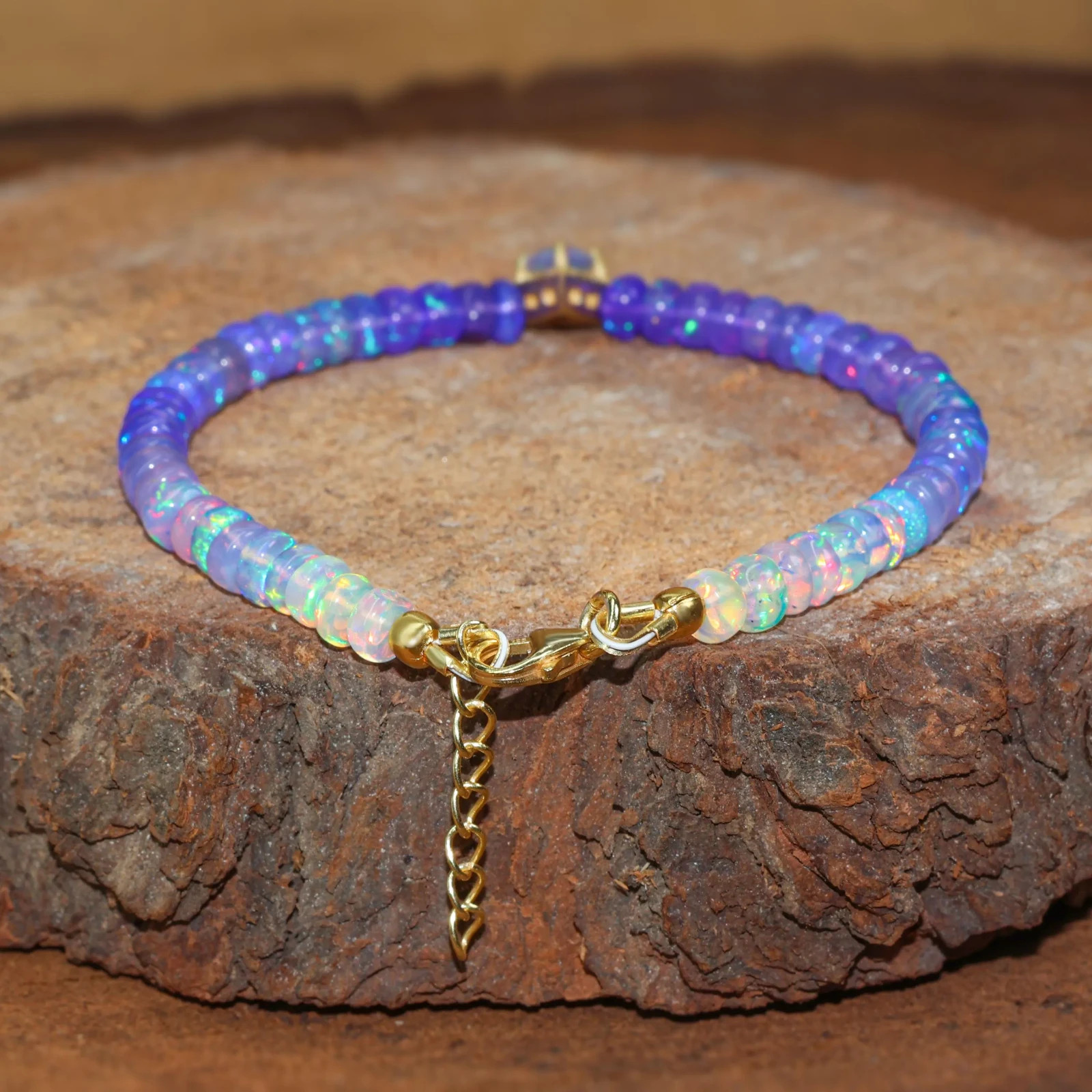 Lavender Opal Kite Charm Bracelet for Women, Ethiopian Opal Handmade Bracelet
