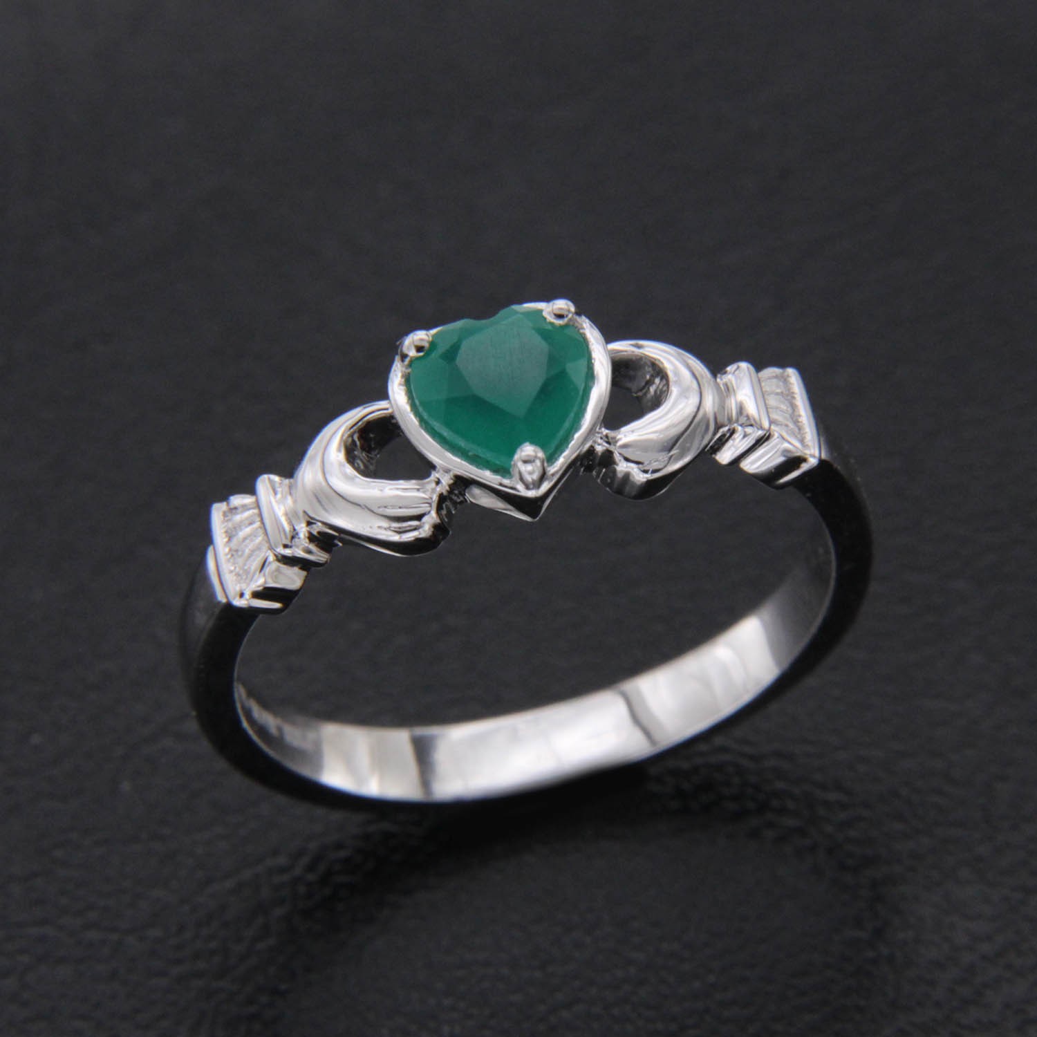 CLADDAGH His Bridal Ring 0.50Ct 5mm Heart Green Stone in 14k white Gold plated