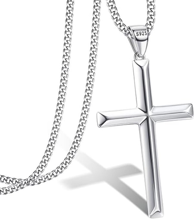 925 Sterling Silver Cross Pendant Necklace 2MM Curb Chain Necklace 16″-30″ Italy