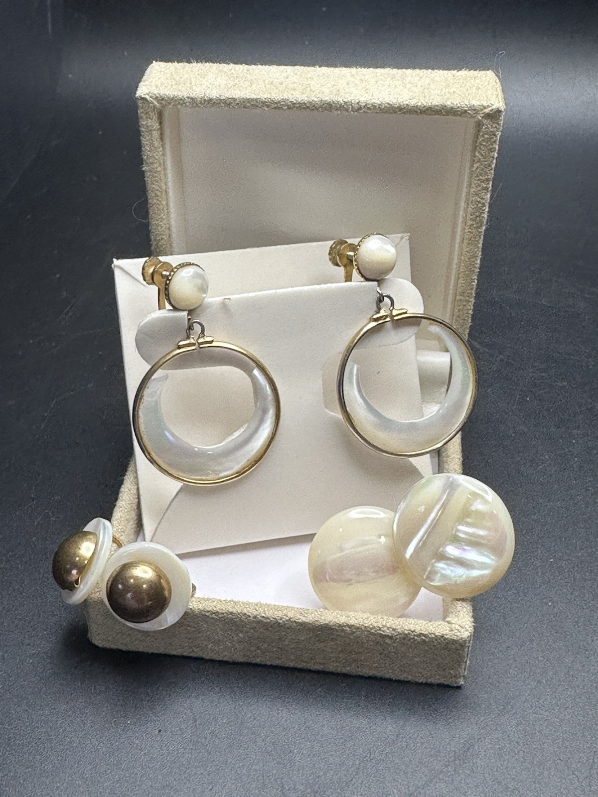 3 Vintage Mother Of Pearl Shell MOP Screw Back Non Pierced Earrings Lot
