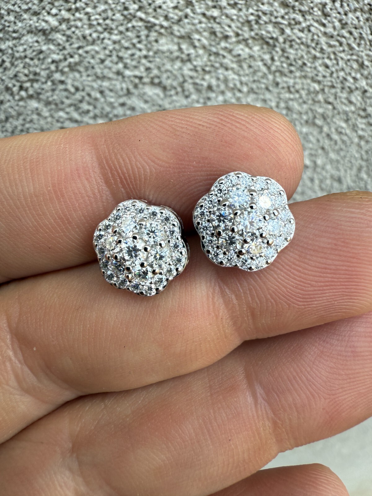 Cluster Hip Hop Earrings Real 925 Sterling Silver 7.5mm-12mm Iced CZ Stone ITALY