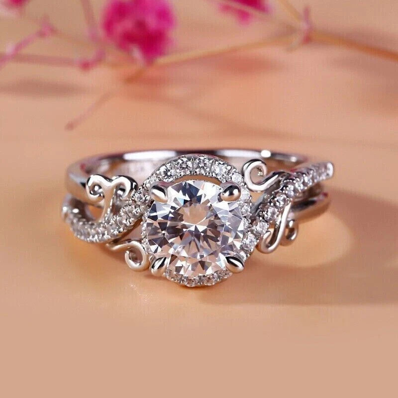 2.00Ct Lab Created Diamond Round Cut Inspire Ring 14K White Gold Plated Silver