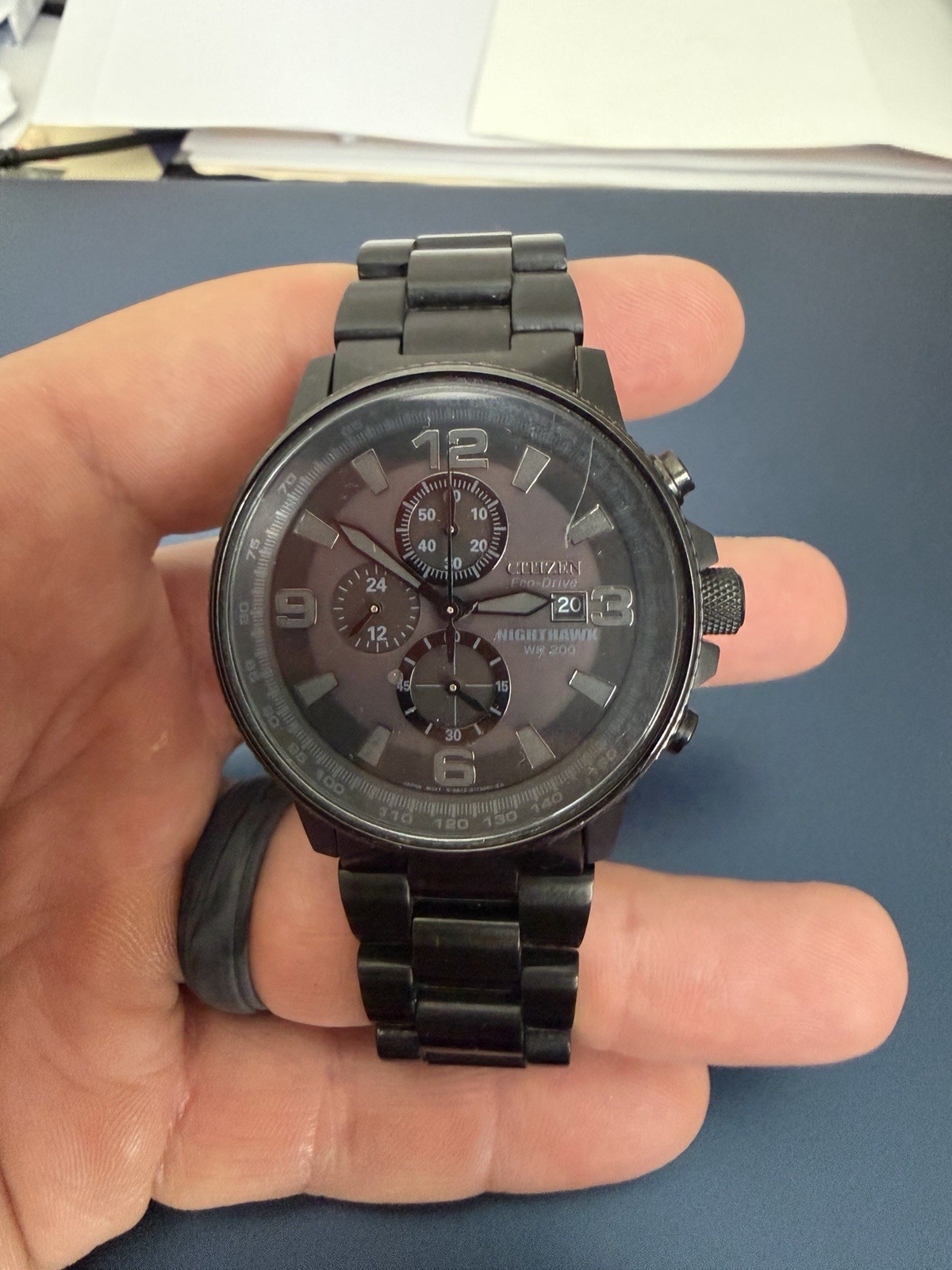Citizen Eco-Drive Chronograph Black Ion-Plated Men’s Watch WR100 Date Working