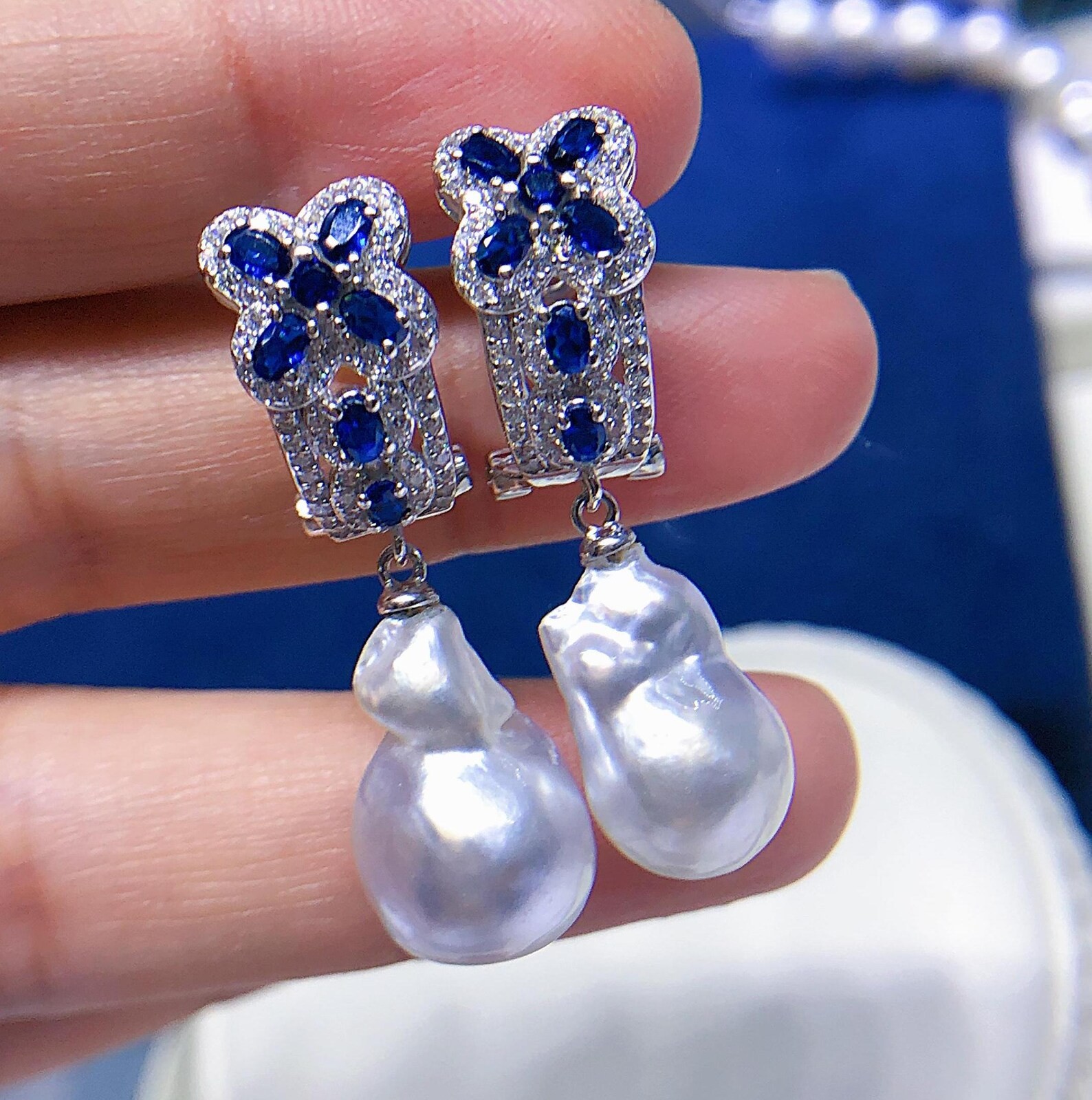 10mm South Sea Baroque White Pearl Earrings Bright White Color Very High Luster