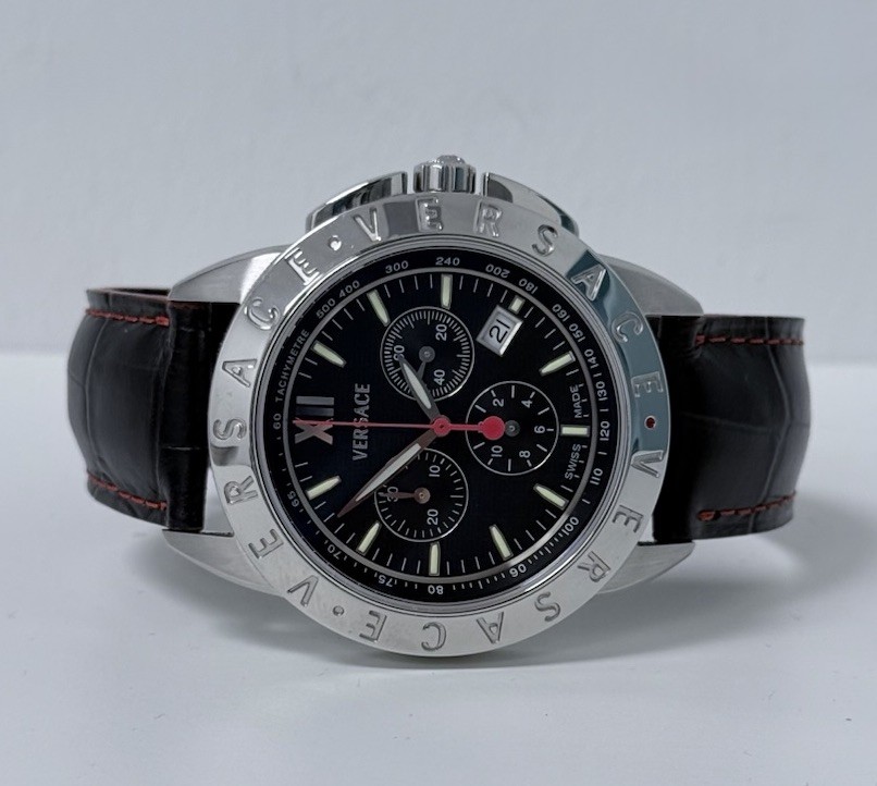 Versace V-Sport Men’s Chronograph BlackRed Leather Strap Watch 12C99D0018099