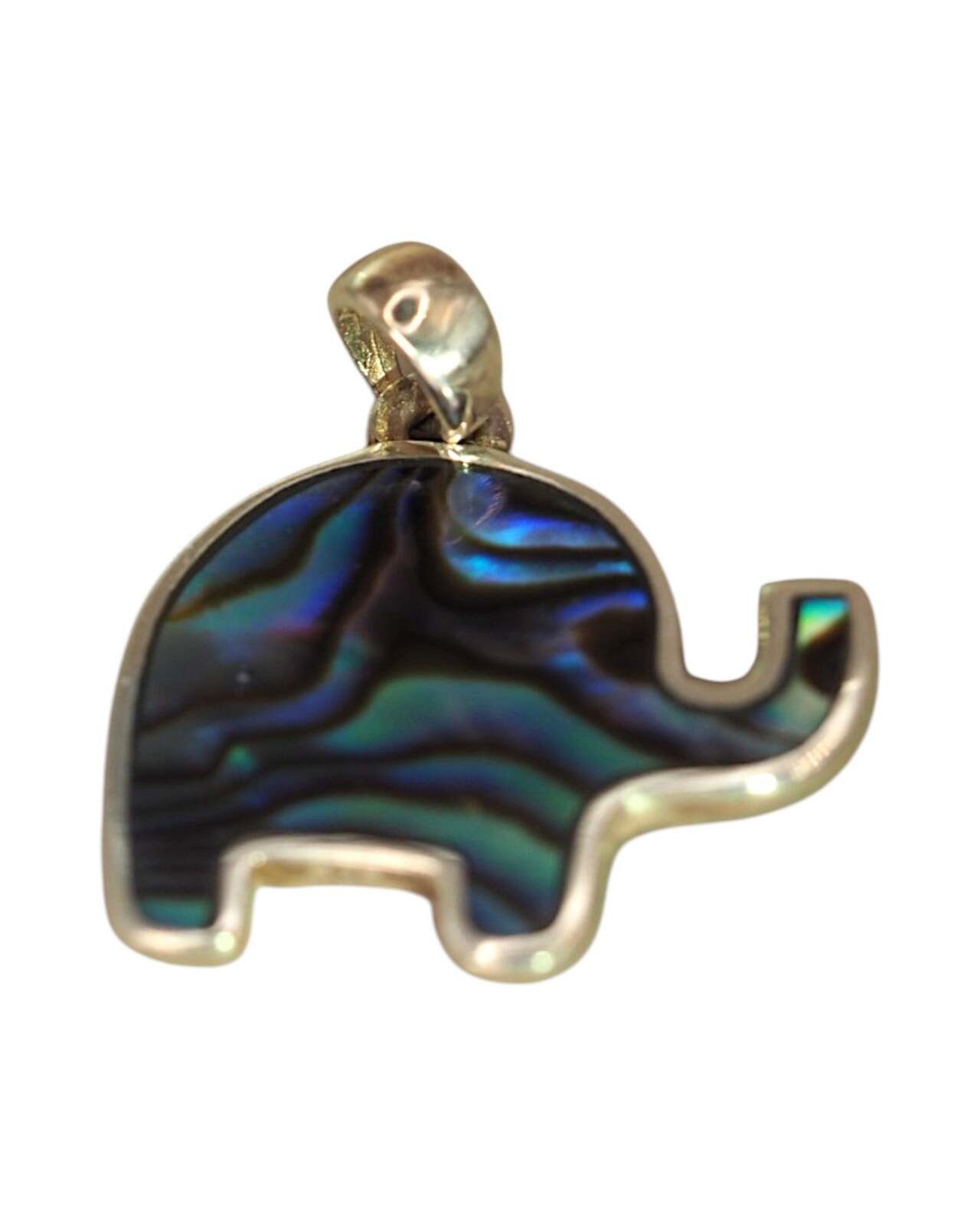Abalone Elephant Pendant in Sterling Silver, Small Animal Charm