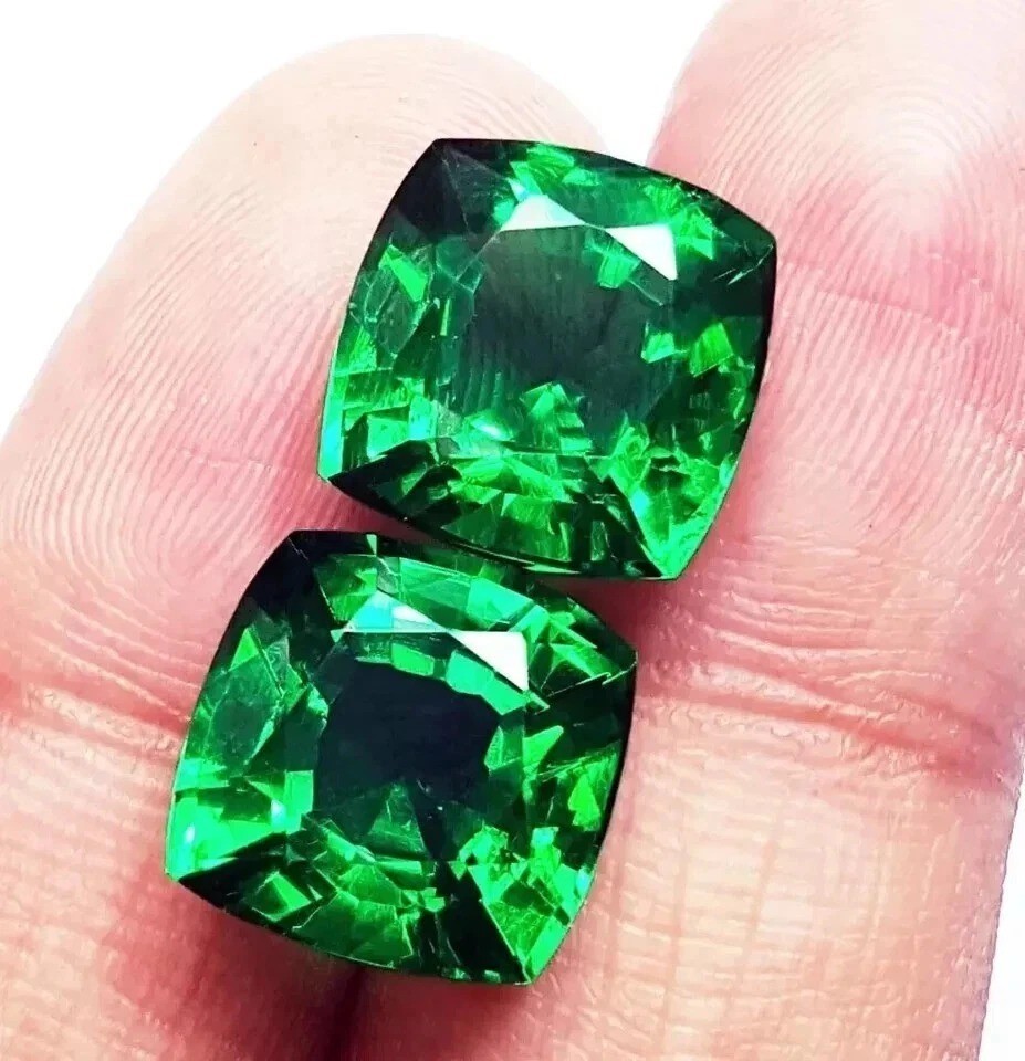 Natural Colombian CERTIFIED Emerald Pair 20-22 Ct Cushion Cut Matching Gemstones